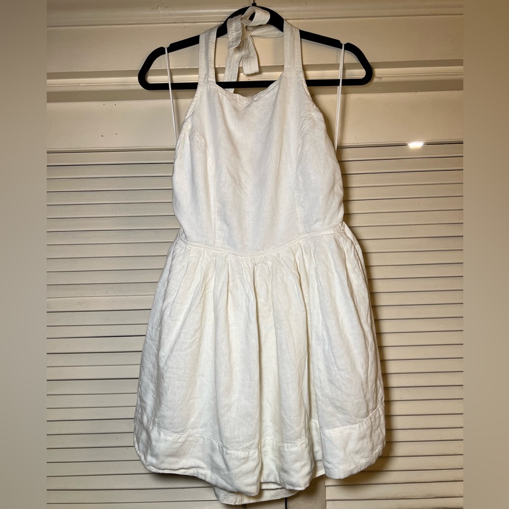 Free People Linen Blend Pinafore Mini Dress Tunic Backless Halter, size large